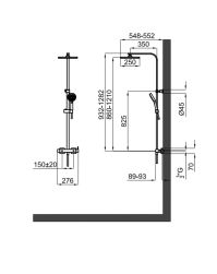 rysunek techniczny Tec Square zestaw prysznicowy z deszczownicą chrom 100220151