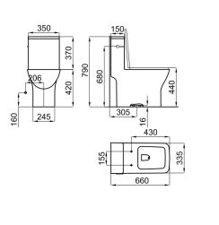 rysunek techniczny Urban C zestaw WC stojący z boczną dźwignią biały 100269499