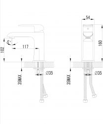 rysunek techniczny Sacramento bateria umywalkowa stojąca chrom/biała SC2310CRB