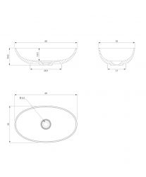 rysunek techniczny Shell M+ umywalka nablatowa 60x35 cm biały połysk SHELLUNBP
