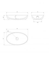 rysunek techniczny Siena M+ umywalka nablatowa owalna 35x60 cm biała/czarna SIENALUNBCP