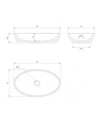 rysunek techniczny Siena M+ umywalka nablatowa owalna 35x60 cm biała SIENALUNBP