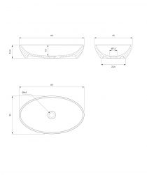 rysunek techniczny Siena M+ umywalka nablatowa owalna 35x60 cm biała/szara SIENALUNBSP