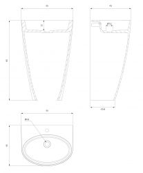 rysunek techniczny Siena M+ umywalka wolnostojąca owalna 43x55 cm biała/czarna SIENAUWBCP