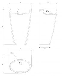 rysunek techniczny Siena M+ umywalka wolnostojąca owalna 43x55 cm biała/czarna SIENAUWBOBCP