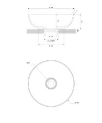 rysunek techniczny Silk M+ umywalka nablatowa okrągła 40 cm biały mat SILKR400BM