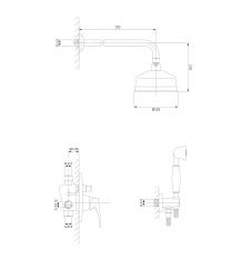 rysunek techniczny Art Deco zestaw prysznicowy podtynkowy złoty SYSAD27GL