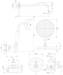 rysunek techniczny Armance zestaw prysznicowy podtynkowy mosiądz szczotkowany SYSAM10BSB