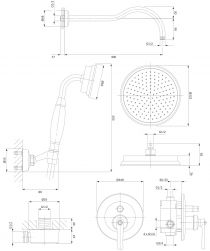 rysunek techniczny Armance zestaw prysznicowy podtynkowy chrom SYSAM10CR