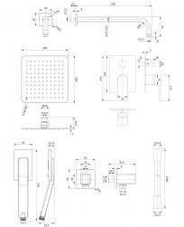 rysunek techniczny Baretti zestaw prysznicowy podtynkowy czarny mat SYSBA10BL