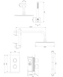 rysunek techniczny Contour zestaw prysznicowy podtynkowy termostatyczny antracytowy SYSCT11AT