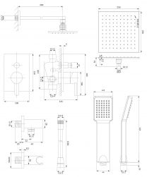 rysunek techniczny Darling zestaw prysznicowy podtynkowy czarny półmat SYSDA19ABL