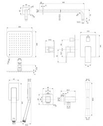 rysunek techniczny Parma zestaw prysznicowy podtynkowy czarny mat SYSPM10BL