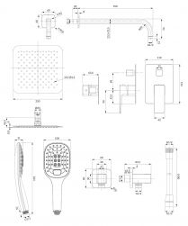 rysunek techniczny Parma zestaw prysznicowy podtynkowy chrom SYSPM10CR