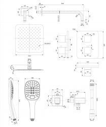 rysunek techniczny Parma zestaw prysznicowy podtynkowy termostatyczny chrom SYSPM11CR