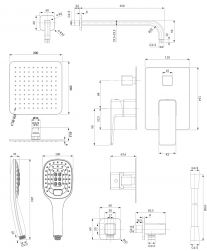 rysunek techniczny Parma zestaw prysznicowy podtynkowy chrom/biały SYSPM16ACRB