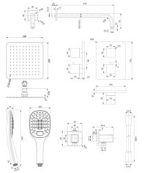 rysunek techniczny Parma zestaw prysznicowy podtynkowy termostatyczny chrom/biel SYSPM17ACRB