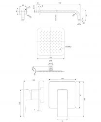 rysunek techniczny Parma zestaw prysznicowy podtynkowy nikiel SYSPM20IN