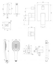 rysunek techniczny Parma zestaw wannowy podtynkowy chrom/biały SYSPMW01CRB