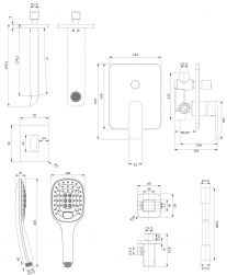 rysunek techniczny Sacramento zestaw wannowy podtynkowy chrom/biały SYSSCW01XCRB