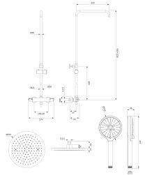 rysunek techniczny Y zestaw prysznicowy ścienny termostatyczny chrom SYSY10/N/6CR