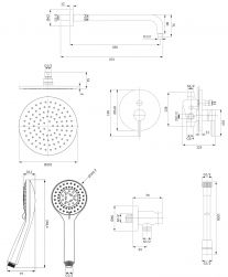 rysunek techniczny Y zestaw prysznicowy podtynkowy chrom SYSY21CR