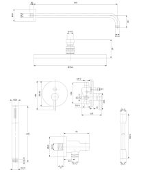 rysunek techniczny Y zestaw prysznicowy podtynkowy miedź szczotkowana SYSY35CPB