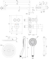 rysunek techniczny Y GoClick zestaw prysznicowy podtynkowy termostatyczny chrom SYSY40GCCR