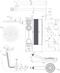 rysunek techniczny Y zestaw wannowy podtynkowy termostatyczny chrom SYSYS01XCR