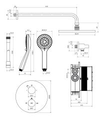 rysunek techniczny Y zestaw prysznicowy podtynkowy termostatyczny chrom SYSYT05CR