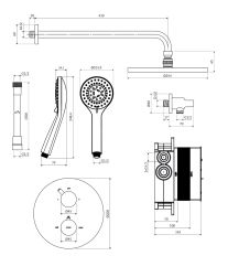rysunek techniczny Y zestaw prysznicowy podtynkowy termostatyczny złoty SYSYT05GL