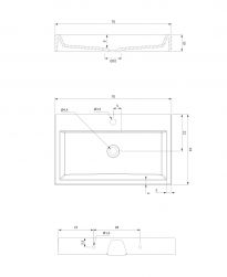 rysunek techniczny Thasos M+ umywalka nablatowa/wisząca prostokątna 42x70 cm biała THASOS700BP