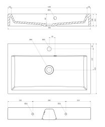 rysunek techniczny Thasos M+ umywalka nablatowa/wisząca prostokątna 42x70 cm biały połysk THASOS700ZPBP