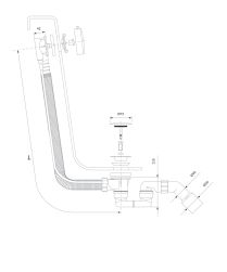rysunek techniczny CGS syfon wannowy przelewowo-odpływowy złoty szczotkowany TK104-PLUS-3.07+64-SGLB