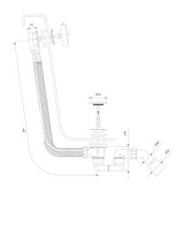 rysunek techniczny CGS syfon wannowy przelewowo-odpływowy złoty TK104-PLUS-3.04+64-SGL