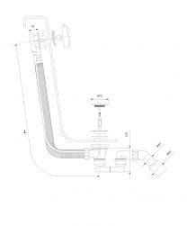 rysunek techniczny CGS syfon wannowy przelewowo-odpływowy biały połysk TK104-PLUS-3.35+64-SBP