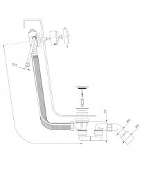 rysunek techniczny CGS syfon wannowy przelewowo-odpływowo-napełniający chrom TK122-PLUS-3.01+64-SCR