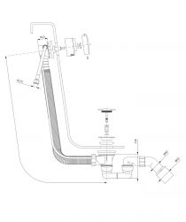 rysunek techniczny CGS syfon wannowy przelewowo-odpływowo-napełniający czarny mat TK122-PLUS-3.43+64-SBL
