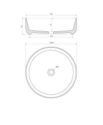 rysunek techniczny Tulsa umywalka nablatowa okrągła 36 cm biały mat TULSA355BM