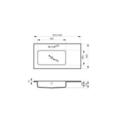rysunek techniczny Eno umywalka wpuszczana w blat lewa prostokątna 95x50 cm biała MSUK-E955L
