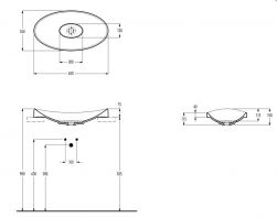 rysunek techniczny Dudu umywalka wpuszczana w blat owalna 35x65 cm biała 00219001