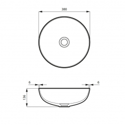 rysunek techniczny Molis umywalka nablatowa okrągła 38 cm black MSU-0013-MB
