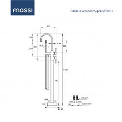 rysunek techniczny Venice bateria wannowo-prysznicowa wolnostojąca chrom MSBW-F003