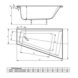 rysunek techniczny Furdo wanna narożna prawa 160x100 cm biała MSWT-FU-001160100P