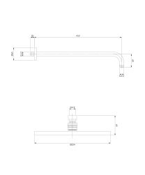 rysunek techniczny SlimLine deszczownica okrągła 25 cm z ramieniem ściennym miedź WGSET1CP