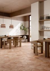 Płytki heksagonalne w rustykalnym klimacie w kolorze cotto