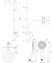 rysunek techniczny Y zestaw wannowy ścienny termostatyczny czarny Y1234ALBL