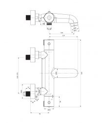 rysunek techniczny Y bateria wannowo-prysznicowa ścienna termostatyczna chrom Y1236/NCR