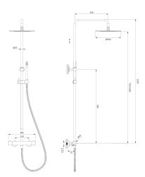 rysunek techniczny Y zestaw prysznicowy ścienny termostatyczny miedź szczotkowana Y1244SUCPB