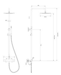 rysunek techniczny Y zestaw prysznicowy ścienny termostatyczny złoto szczotkowane Y1244SUGLB